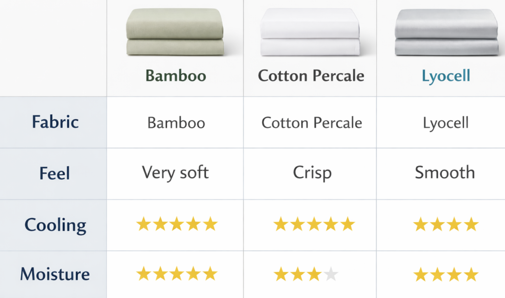 bamboo vs cotton percale vs lyocell cooling sheets